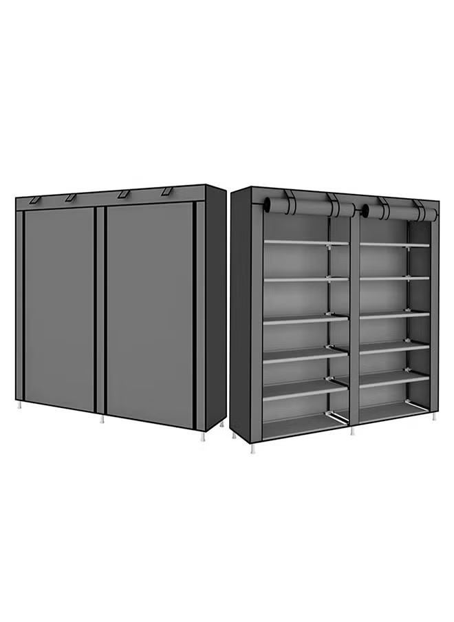 Generic - Double-row 6-layer shoe rack, non-woven fabric cover shoe storage cabinet, corridor, doorway, living room shoe rack gray - Image 1