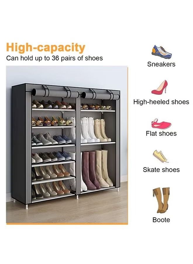 Generic - Double-row 6-layer shoe rack, non-woven fabric cover shoe storage cabinet, corridor, doorway, living room shoe rack gray - Image 1