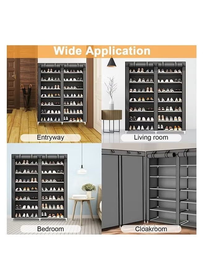 Generic - Double-row 6-layer shoe rack, non-woven fabric cover shoe storage cabinet, corridor, doorway, living room shoe rack gray - Image 1