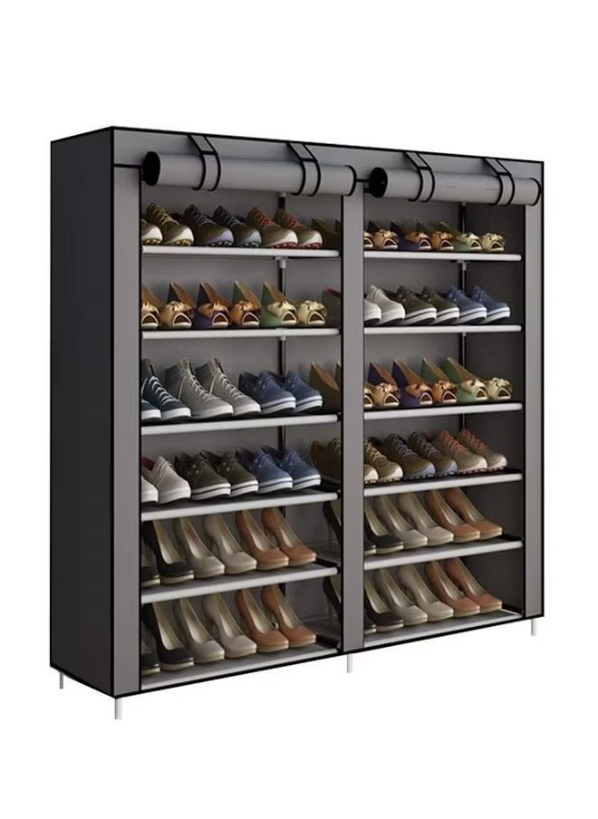 Generic - Double-row 6-layer shoe rack, non-woven fabric cover shoe storage cabinet, corridor, doorway, living room shoe rack gray - Image 1
