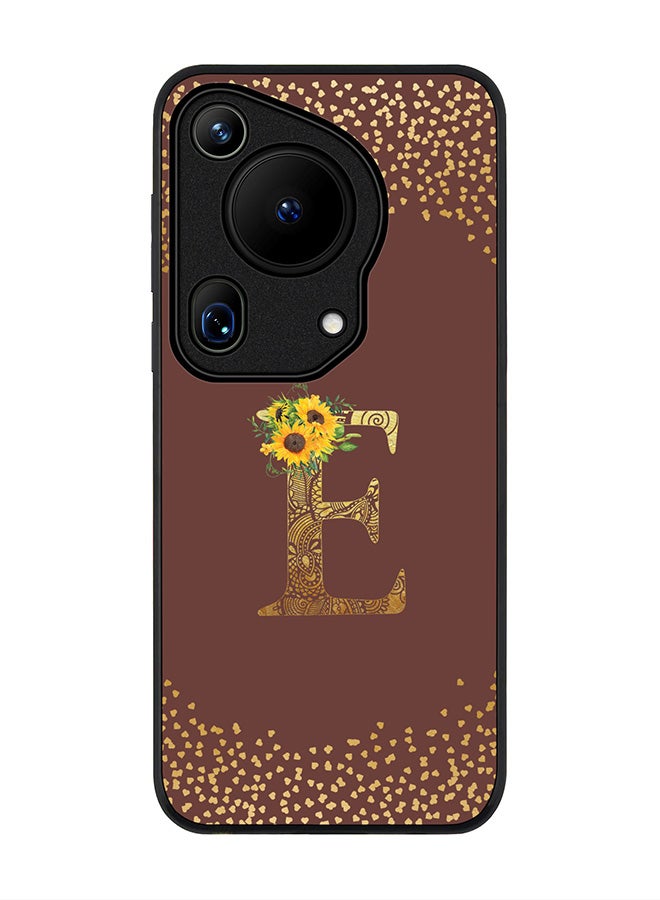 Stylizedd Rugged Black edge case for Huawei Pura 70 Ultra, Slim fit Case Flexible Cover - Custom Monogram Initial Letter Floral Pattern Alphabet - E (Brown ) - Image 1