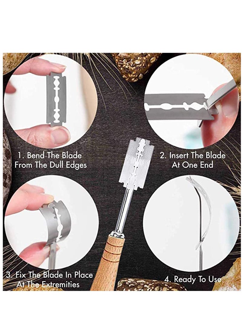 KASTWAVE Bread Lame and Large Danish Dough Whisk Set, With 5 Replacement Blades and Leather Protective Cover Stainless Steel Bread Making Tools for Pastry, Baking Cake  - Image 4