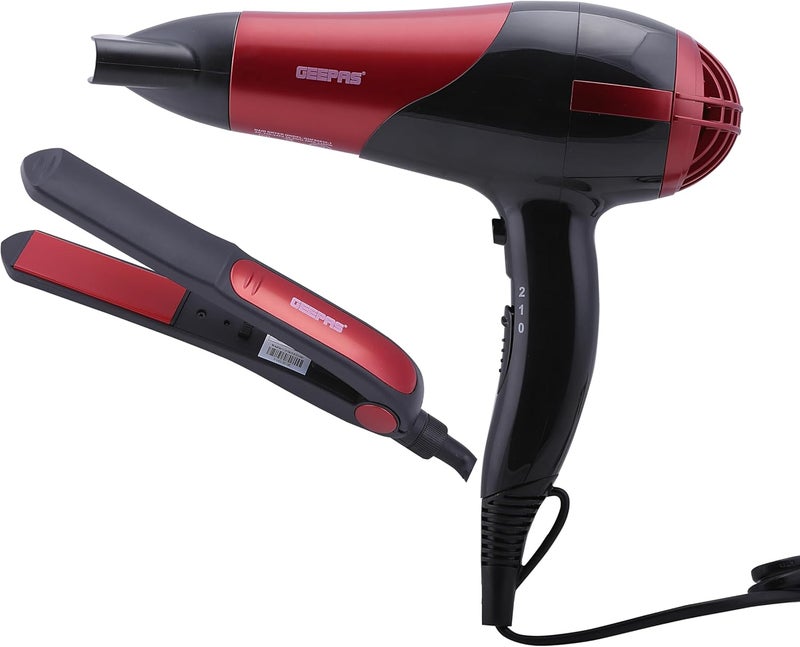 GEEPAS GHF86036, Hair Dryer&StraightenerCombo/Ceramic, red, - Image 1