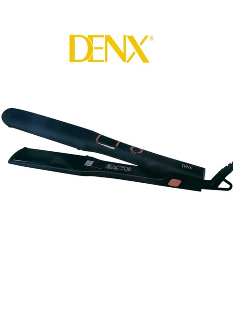 Hair straightener with digital display and five temperature settings from 140 to 220 in black/pink