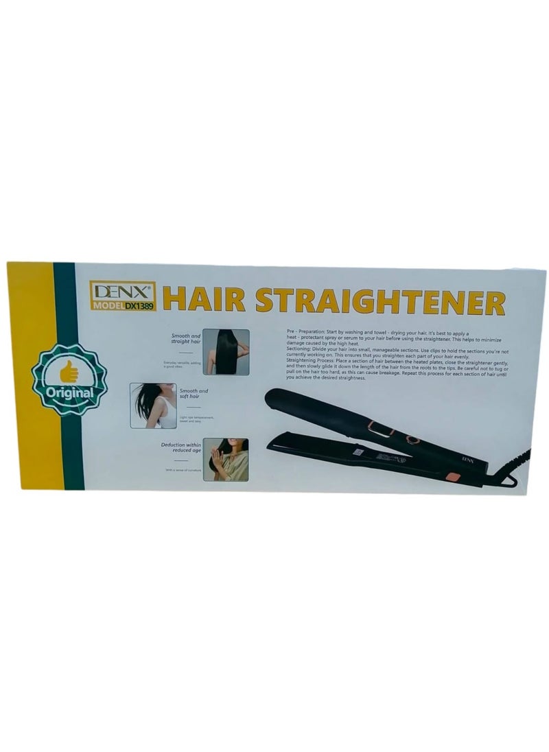 Denx - Hair straightener with digital display and five temperature settings from 140 to 220 in black/pink - Image 1