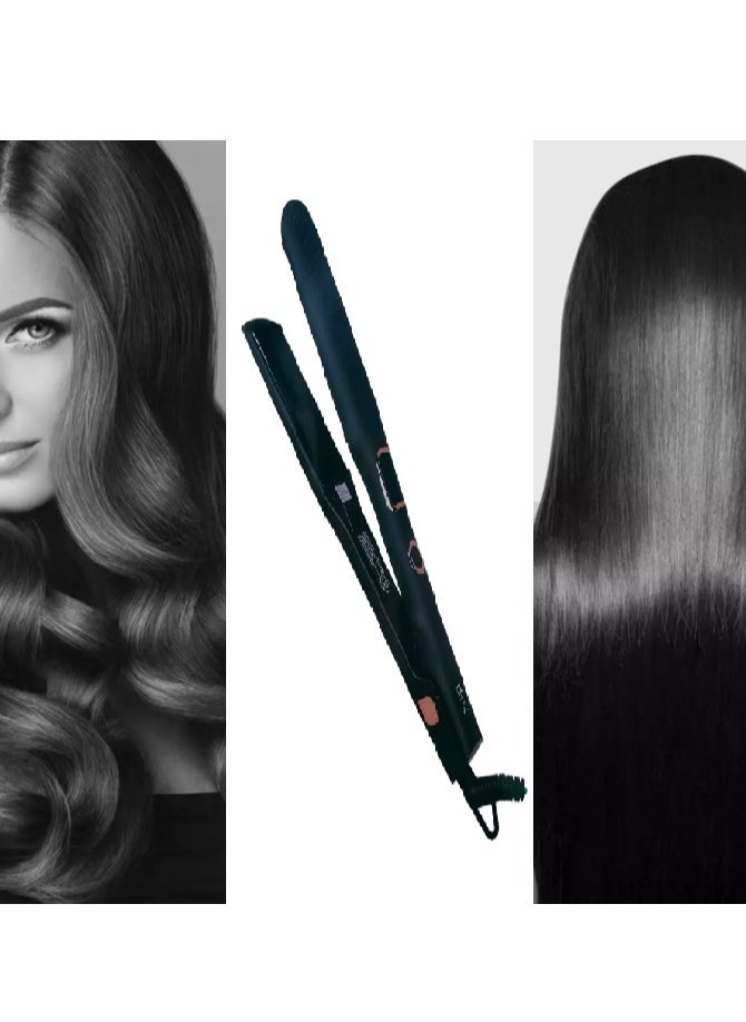 Denx - Hair straightener with digital display and five temperature settings from 140 to 220 in black/pink - Image 1