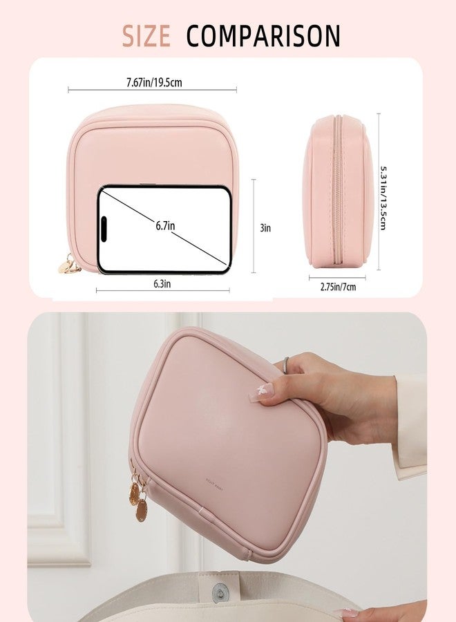 RIGHT AWAY Makeup Bag,Travel Cosmetic Bag Organizer with Zipper,Waterproof Toiletry Bags Makeup Pouch for Purse, Small Make Up Bag &Cases with Compartments for Women Girls, AA-Pink, Feminine, Modern - Image 2