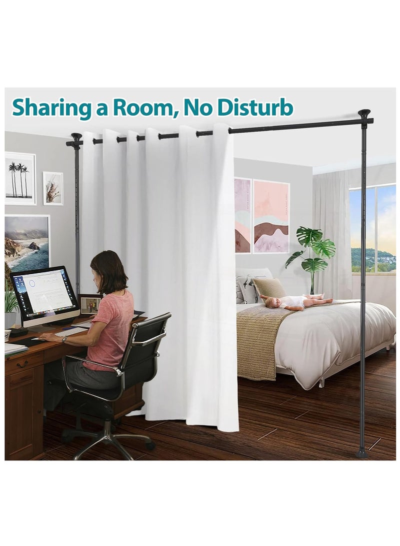 WALALLA 2 Pack Adjustable Freestanding Room Divider, Drilling Free Tension Curtain Rods, Floor to Ceiling Wall Divider Rod, Heavy Duty Partition Dividers with 2.7*2m Hanging Curtains - Image 2