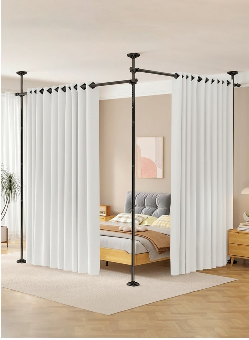 WALALLA 2 Pack Adjustable Freestanding Room Divider, Drilling Free Tension Curtain Rods, Floor to Ceiling Wall Divider Rod, Heavy Duty Partition Dividers with 2.7*2m Hanging Curtains - Image 1
