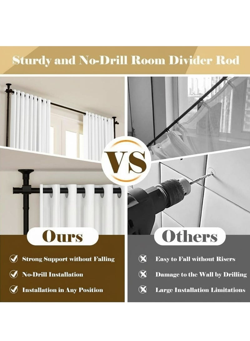 WALALLA 2 Pack Adjustable Freestanding Room Divider, Drilling Free Tension Curtain Rods, Floor to Ceiling Wall Divider Rod, Heavy Duty Partition Dividers with 2.7*2m Hanging Curtains - Image 3