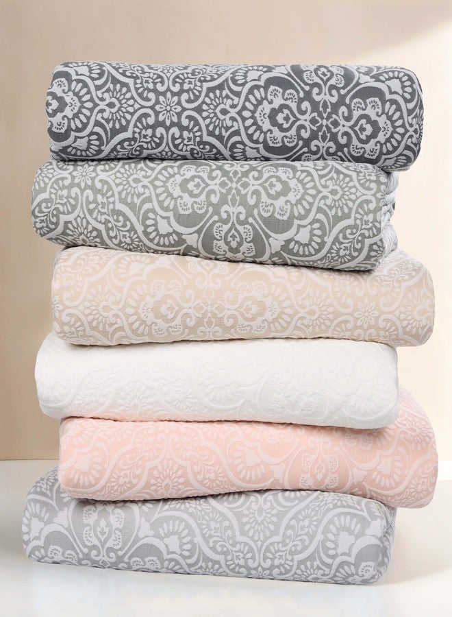 سوبيريور طقم غطاء سرير فاخر من 3 قطع، ديكور منزلي للسرير، غطاء سرير مزخرف، غطاءا وسادة، بطانية متوسطة الوزن، غطاء سرير مزين بنقوش زهور، مستلزمات أساسية للفراش، مجموعة إنزي، مقاس كامل، لون خوخي - Image 5