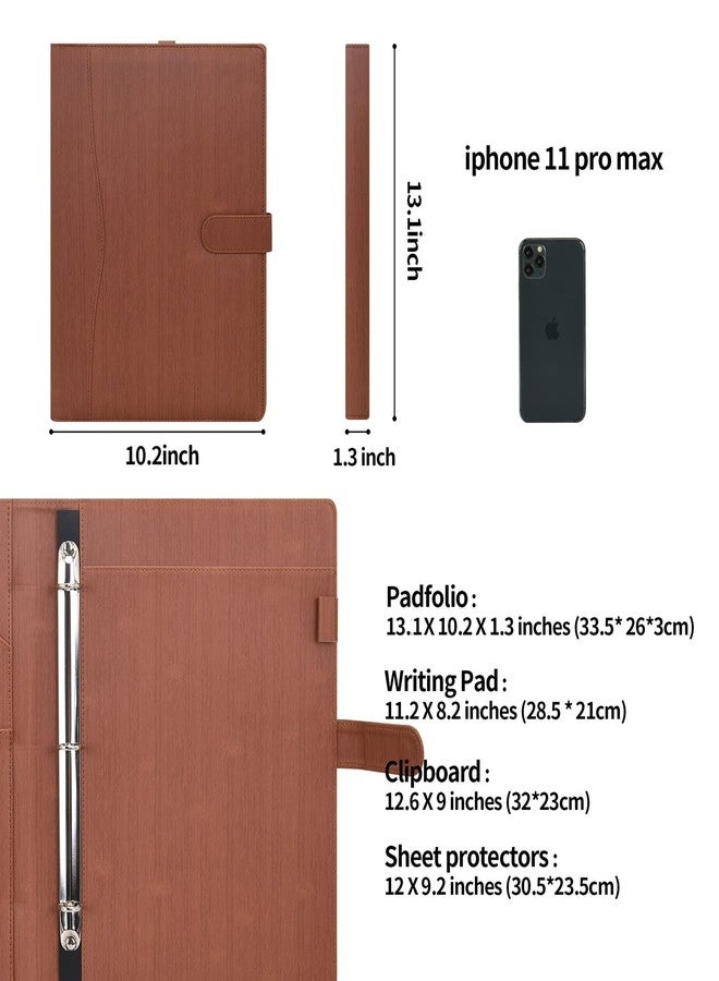 Wonderpool A4 PU Leather Portfolio Holder Ring File Document Case with Removable Binder Clipboard, Multi Pocket and Legal Pad for Business Organizer Interview and Meeting (Wine red) - Image 5
