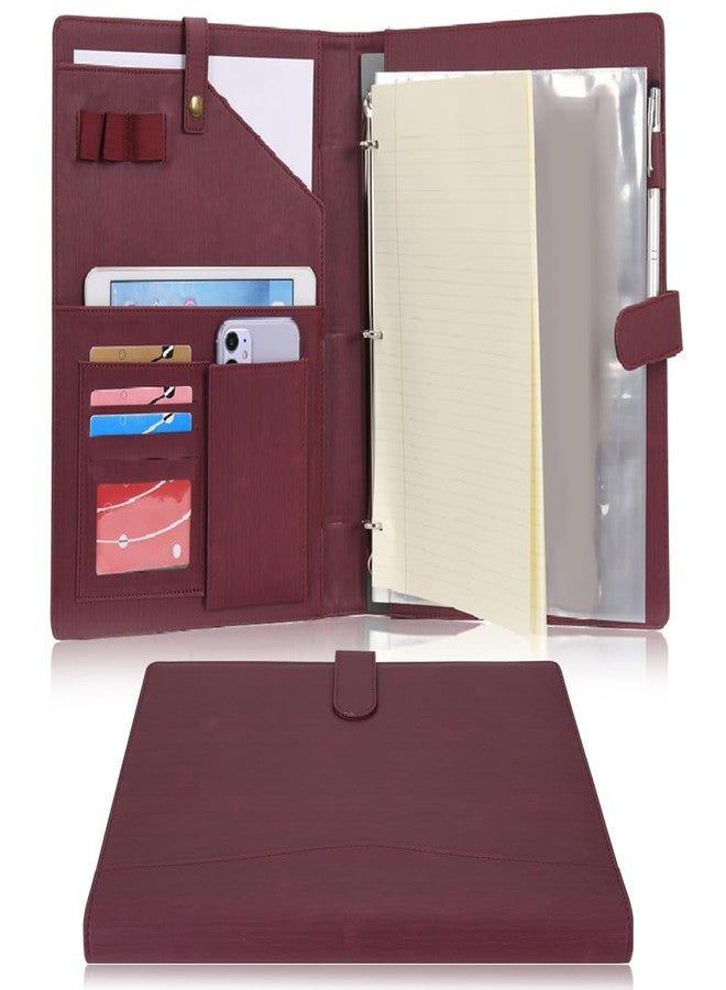 Wonderpool A4 PU Leather Portfolio Holder Ring File Document Case with Removable Binder Clipboard, Multi Pocket and Legal Pad for Business Organizer Interview and Meeting (Wine red) - Image 1