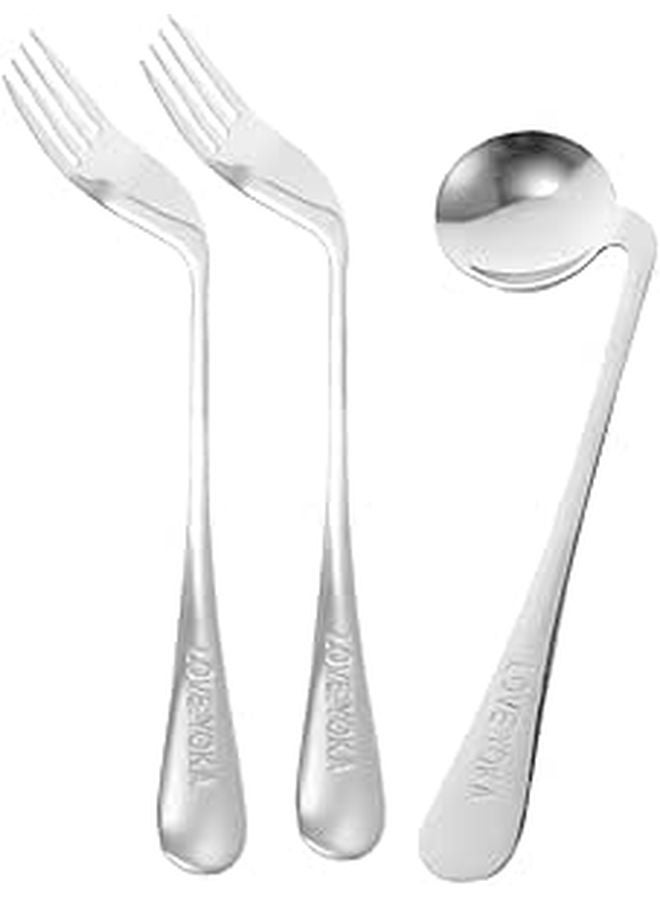 Ergonomic Curved Feeding Spoon And Fork For Elderly And Disabled Users - Image 1