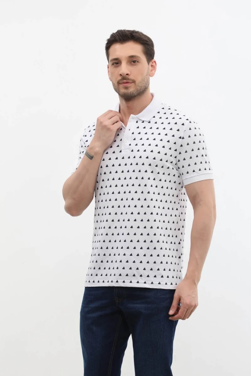 Markapia Man Men's Polo Collar Sail Patterned 100% Cotton T-Shirt
