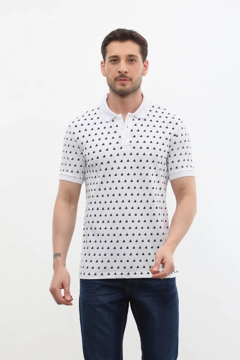 Markapia Man Men's Polo Collar Sail Patterned 100% Cotton T-Shirt