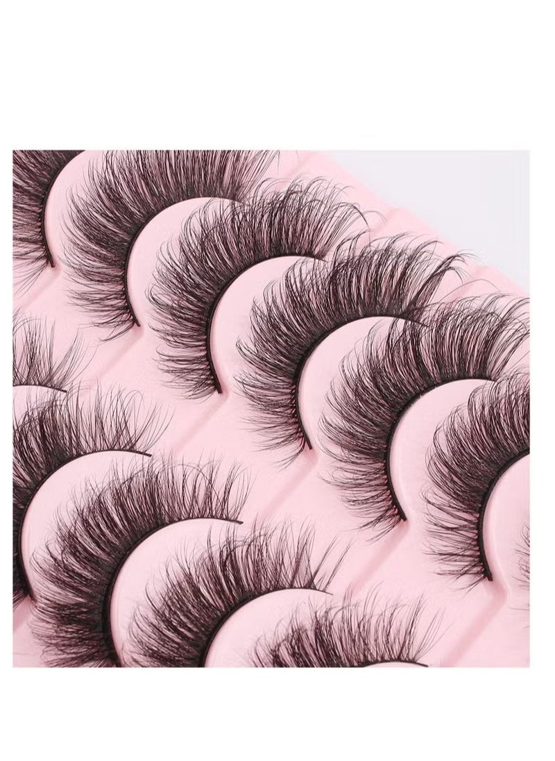 Generic - Natural False Eyelashes Mink Lashes Wispy Cat Eye Lashes Reusable Self-Adhesive Eyelashes Fluffy Pack 3D Strip Short Volume Fake Eyelashes 10 Pack - Image 1