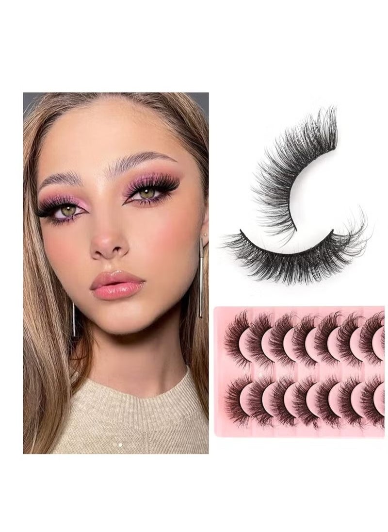 Generic - Natural False Eyelashes Mink Lashes Wispy Cat Eye Lashes Reusable Self-Adhesive Eyelashes Fluffy Pack 3D Strip Short Volume Fake Eyelashes 10 Pack - Image 1