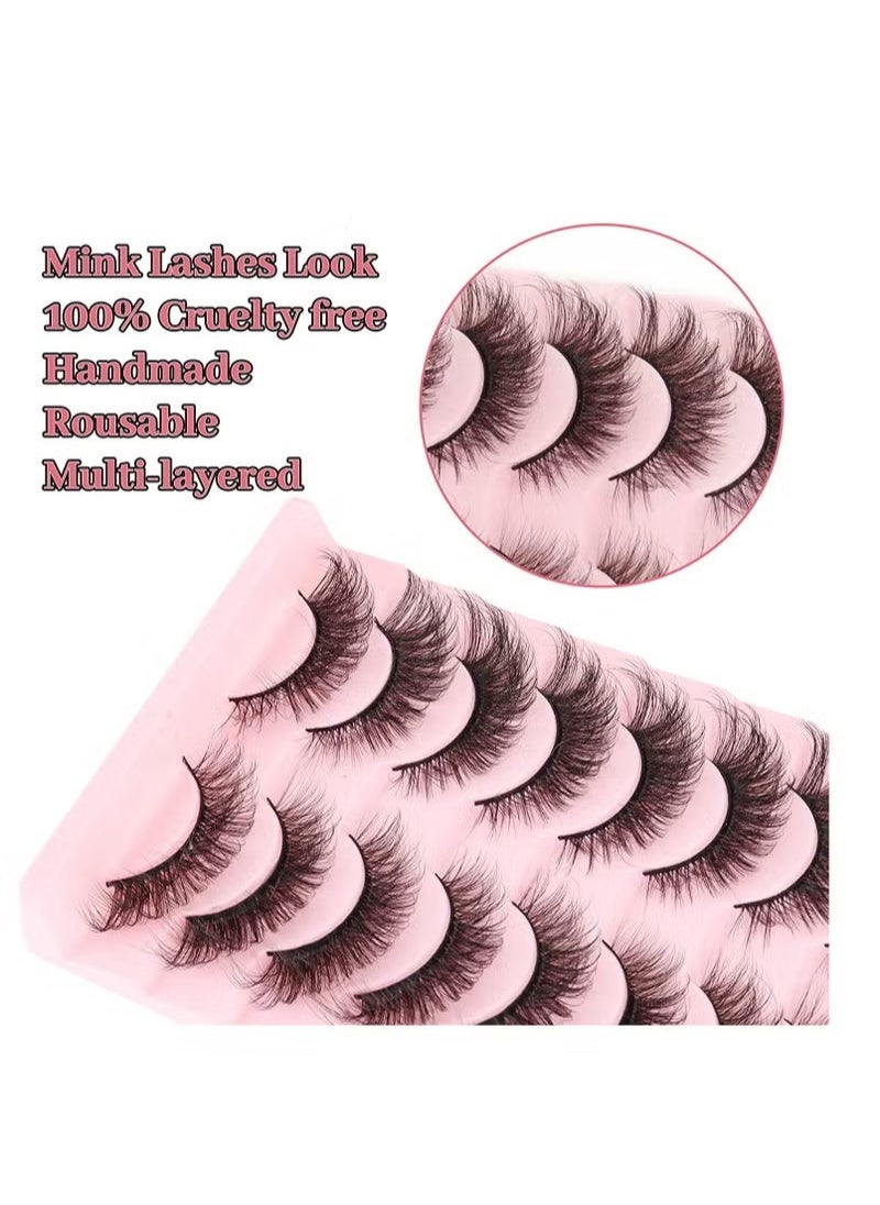 Generic - Natural False Eyelashes Mink Lashes Wispy Cat Eye Lashes Reusable Self-Adhesive Eyelashes Fluffy Pack 3D Strip Short Volume Fake Eyelashes 10 Pack - Image 1