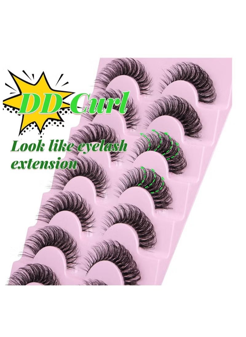 Generic - Natural False Eyelashes Mink Lashes Wispy Cat Eye Lashes Reusable Self-Adhesive Eyelashes Fluffy Pack 3D Strip Short Volume Fake Eyelashes 10 Pack - Image 1