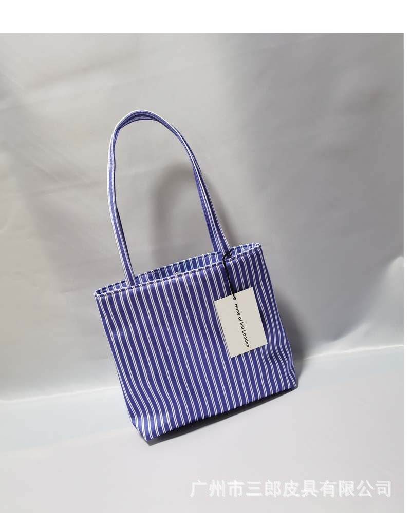 Bag Women'S Korean Style Large Capacity Commuter Retro Underarm Bag Striped Square Bag Casual Shoulder Tote Bag - Image 1