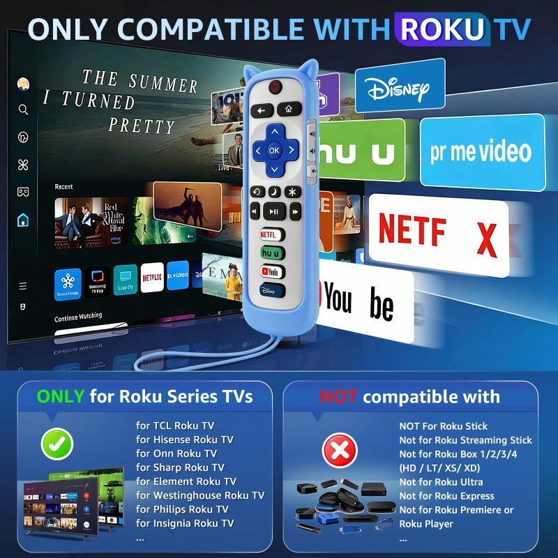 Wevove (Pack of 3) Replacement Remote Only for Roku TV with Soft Silicone Protective Cover (Glow in The Dark), Universal Remote for TCL/Onn/Hisense/Sharp/Element/Philips Roku Smart TV (Elegant White) - Image 2