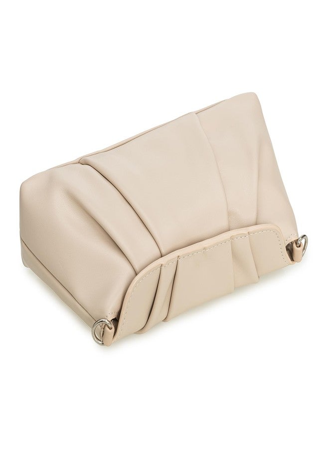 IXEBELLA PU Clutch Handbag for Women Evening Bag Formal Dressy Purse with Pearl Strap (Cream) - Image 5