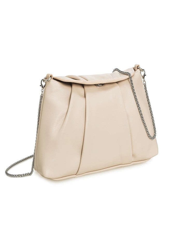 IXEBELLA PU Clutch Handbag for Women Evening Bag Formal Dressy Purse with Pearl Strap (Cream) - Image 4
