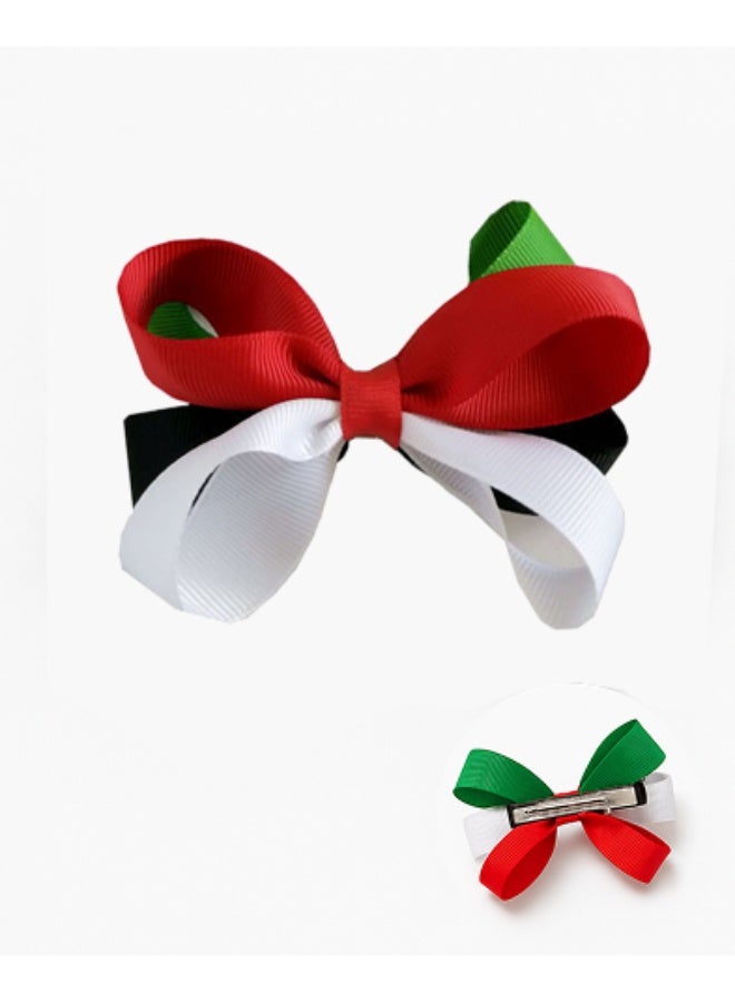 إكسسوارات شعر علم الإمارات 2 قطع – مشابك شعر يدوية بأشرطة الريبن لألوان العلم الإماراتي لاحتفالات اليوم الوطني ويوم العلم وفعاليات المدارس | دبابيس شعر وطنية للبنات والنساء | تصميم احتفالي بألوان الأحمر والأخضر والأبيض والأسود - Image 5