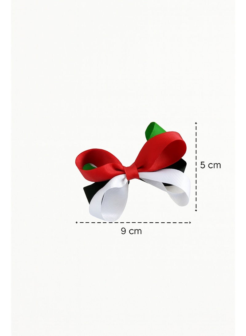 إكسسوارات شعر علم الإمارات 2 قطع – مشابك شعر يدوية بأشرطة الريبن لألوان العلم الإماراتي لاحتفالات اليوم الوطني ويوم العلم وفعاليات المدارس | دبابيس شعر وطنية للبنات والنساء | تصميم احتفالي بألوان الأحمر والأخضر والأبيض والأسود - Image 4