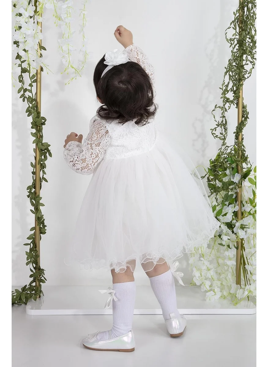 بيبي دولا Minimony Long Sleeve Lace Baby Girl Child Festive Evening Dress Wedding Dress 4002