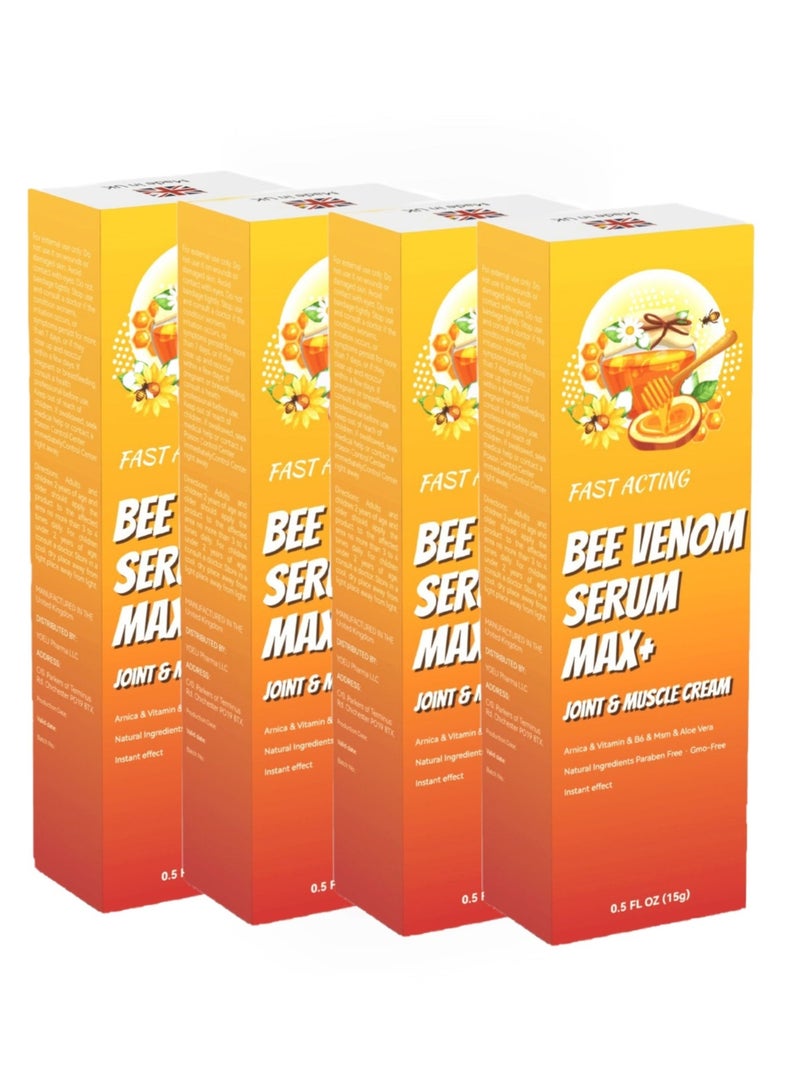 FAST 4PACK Natural Organic Bee Venom Muscle Joint Cream, Extra Strength Muscle & Joints Caring Ointment 15g*4 - Image 1