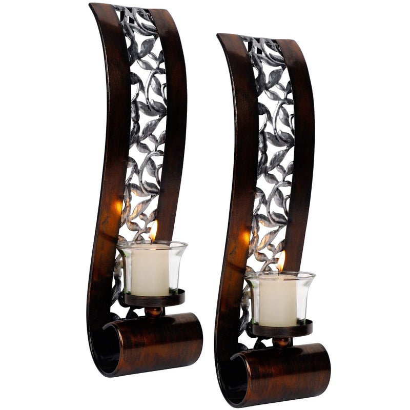 Shelving Solution Wall Sconce 144 x 35 Inch with Tea Light Candle Holder Antique Bronze Style Metal Wall Art Decorations for Living Room Bathroom Dining Room and Office Set of 2