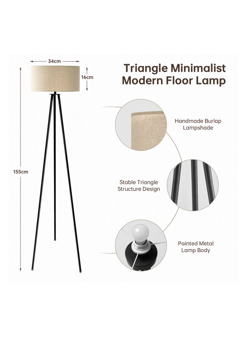 Perfin Floor Lamp for Living Room Tripod Tall Lamp Dimmable Standing Lamp with 12W lighting for Bedroom Office Reading, Beige  - Image 3
