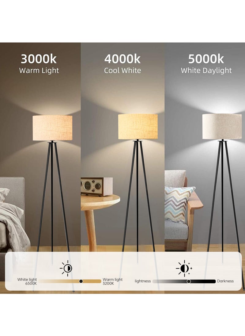 Perfin Floor Lamp for Living Room Tripod Tall Lamp Dimmable Standing Lamp with 12W lighting for Bedroom Office Reading, Beige  - Image 2