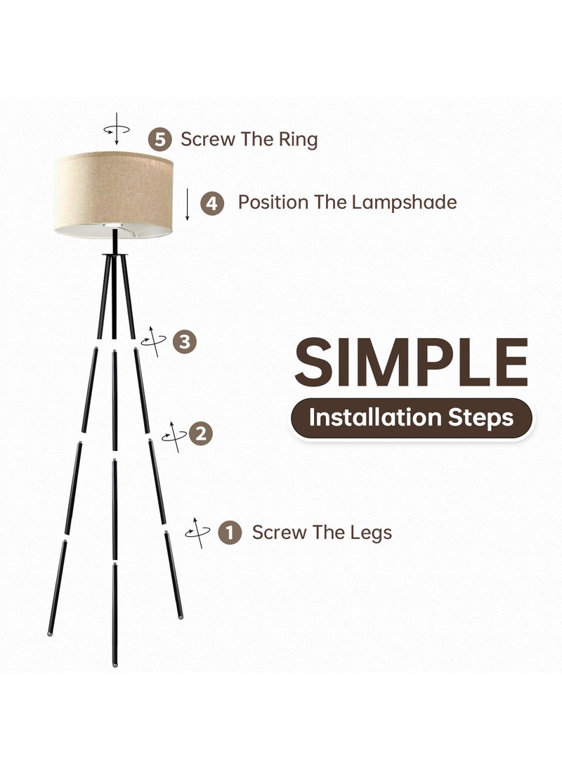 Perfin Floor Lamp for Living Room Tripod Tall Lamp Dimmable Standing Lamp with 12W lighting for Bedroom Office Reading, Beige  - Image 4