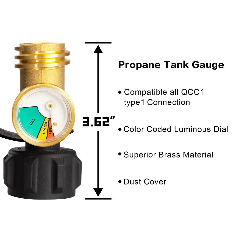 DOZYANT Propane Tank Gauge Level Indicator Leak Detector Gas Pressure Meter Universal for RV Camper, Cylinder, BBQ Gas Grill, Heater and More Appliances-Type 1 Connection - Image 2