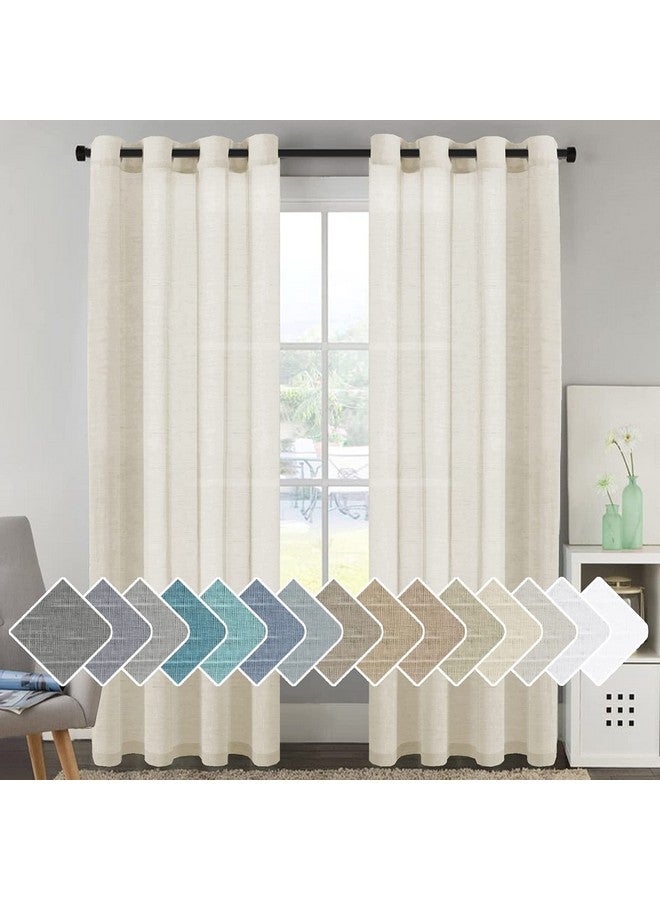 Galaxy Home Decor Premium Cotton Linen Solid Sheer Curtain Transparent Net Curtains for Door 7 Feet, Pack of 2, Cream - Image 1