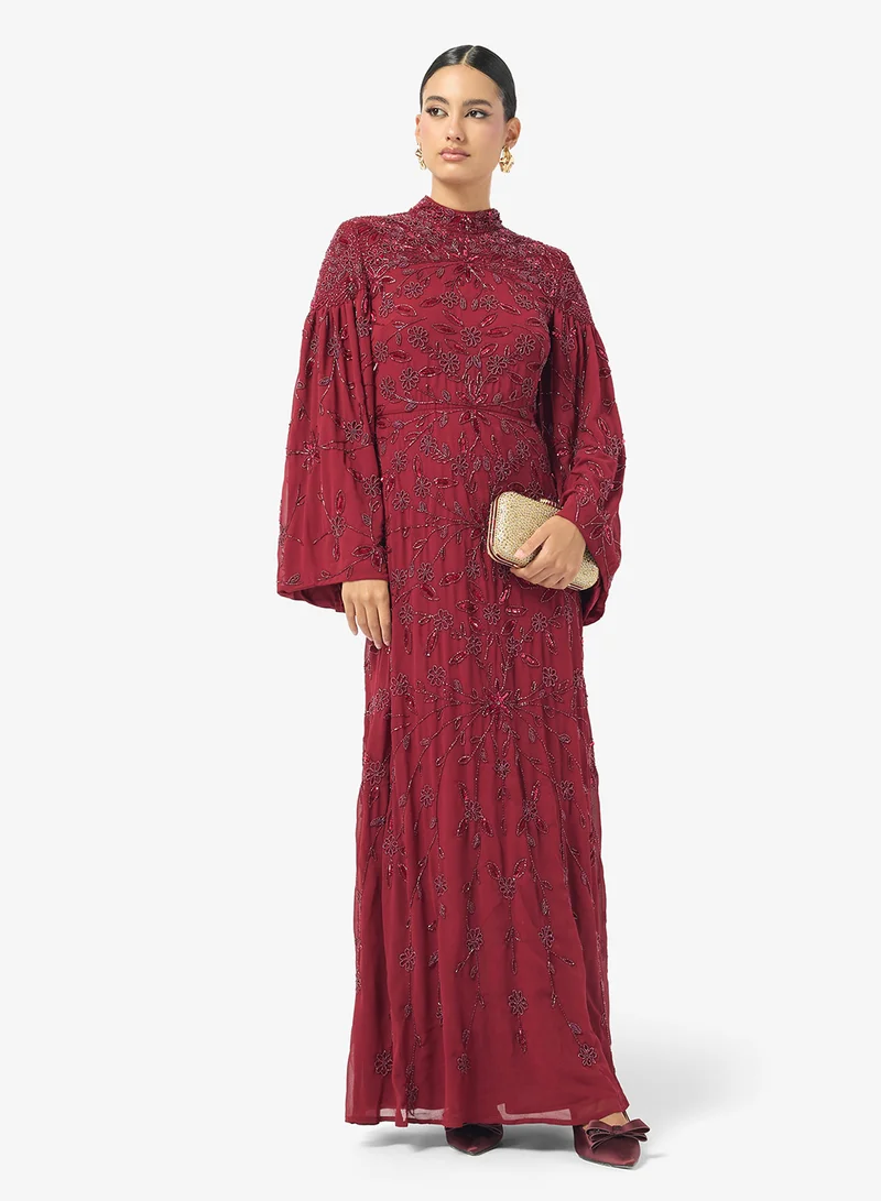 Maryisa  Embellished Flared Sleeve Sequin Maxi Dress for Women | Best Price UAE