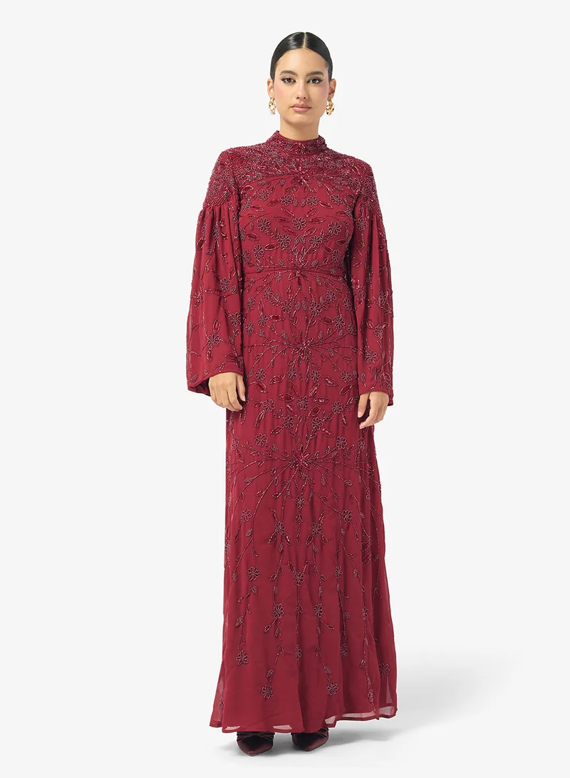 Embellished Flared Sleeve Sequin Maxi Dress