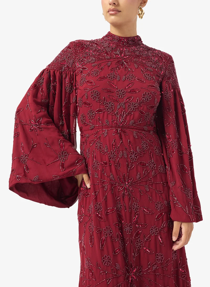 Maryisa  Embellished Flared Sleeve Sequin Maxi Dress for Women | Best Price UAE