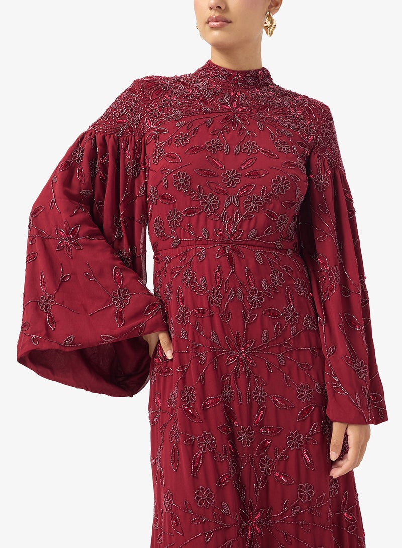 MARYISA Embellished Flared Sleeve Sequin Maxi Dress - Image 3