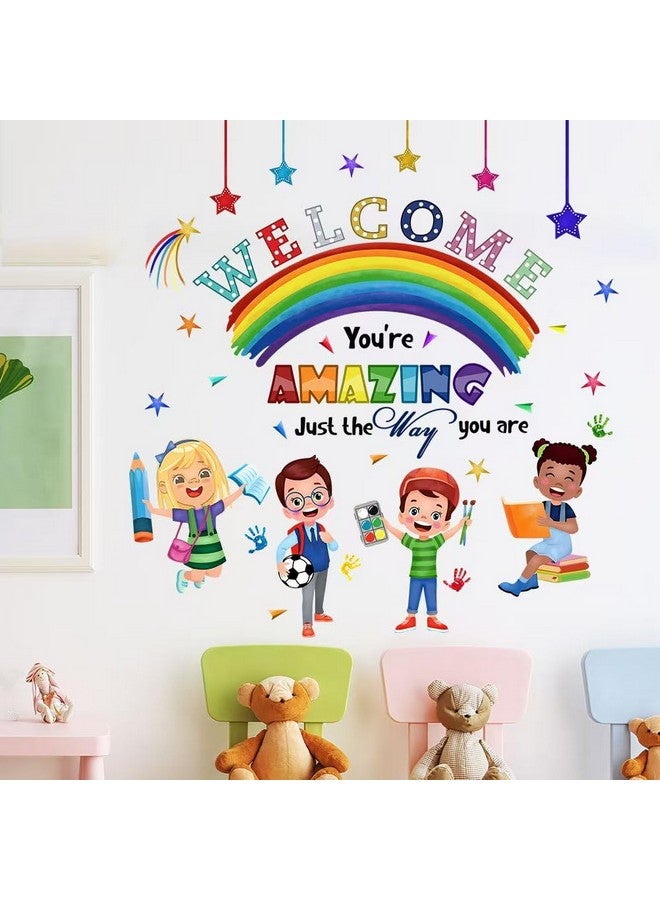 Mirabuy Kids Inspirational Quotes You are Amazing Wall Decal Reading Corner Rainbow Wall Stickers for Classroom Kids Playroom Nursery Reading Room Bedroom - Image 1