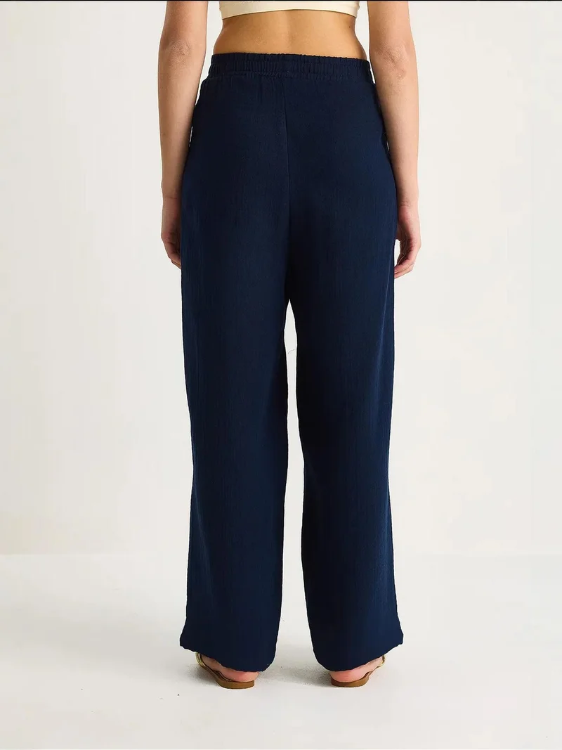Bianco Lucci LUCCI High Waist Straight Leg Pants with Drawstring Waist