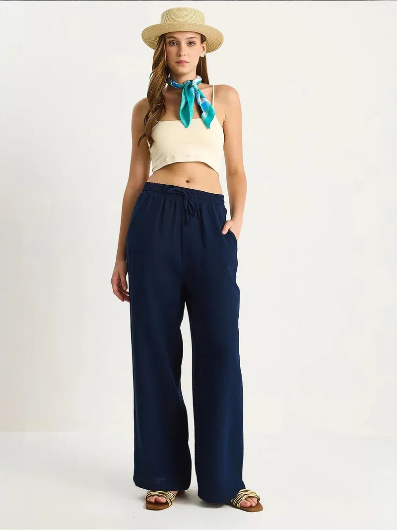 بيانكو لوتشي بنطلون لوكسي بخصر عالٍ وساق مستقيمة وحزام برباط