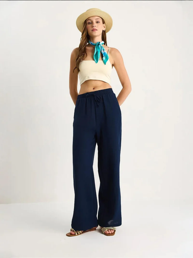 Bianco Lucci LUCCI High Waist Straight Leg Pants with Drawstring Waist