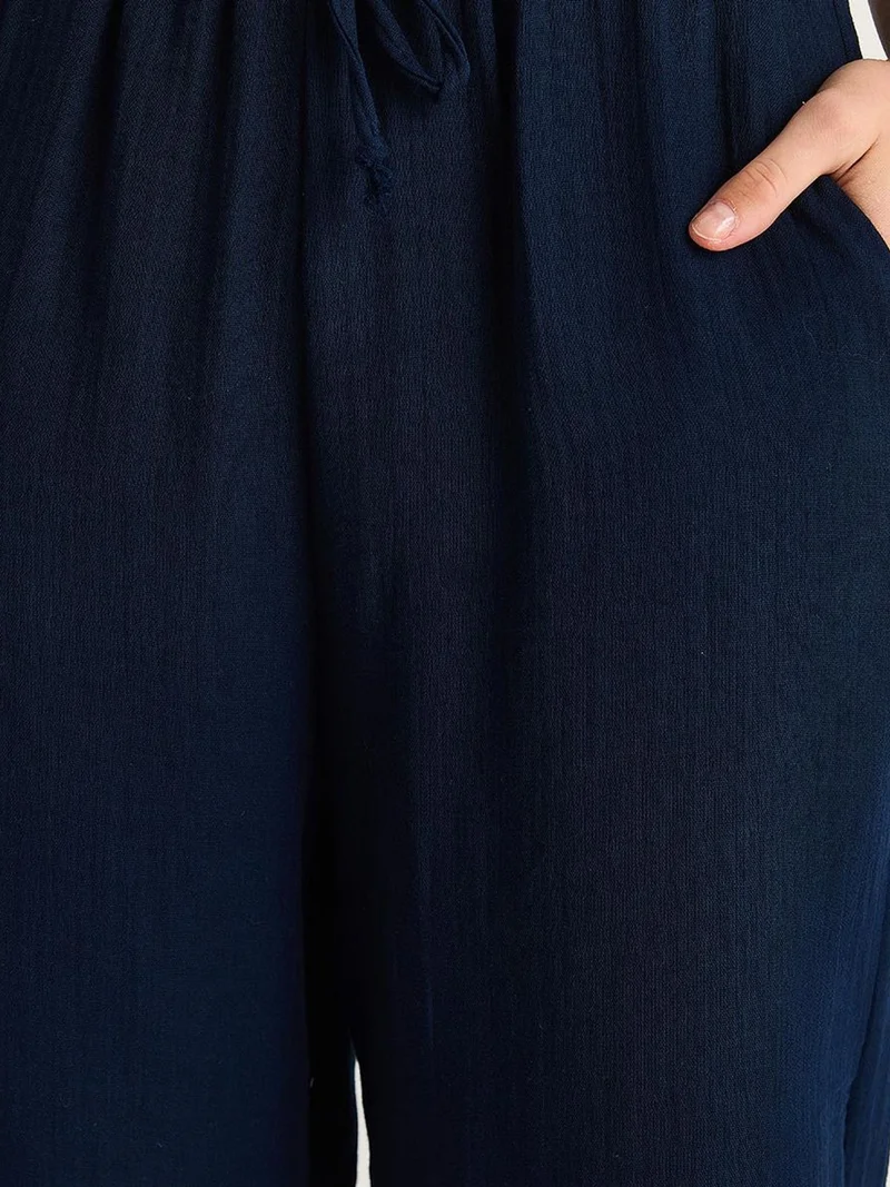 Bianco Lucci LUCCI High Waist Straight Leg Pants with Drawstring Waist