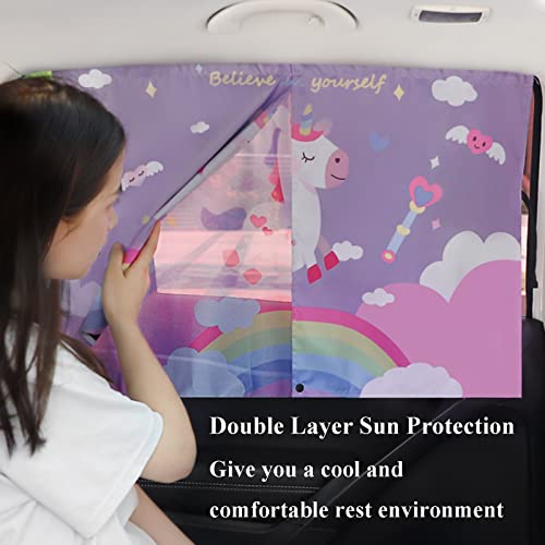 EOHMAK Car Sun Shade for Baby - EOHMAK Car Side Window Sun Shade Cover Upgrade Double Opening Car Interior Curtain Sun Blocker Blind (Unicorn, 1 Pack) - Image 2