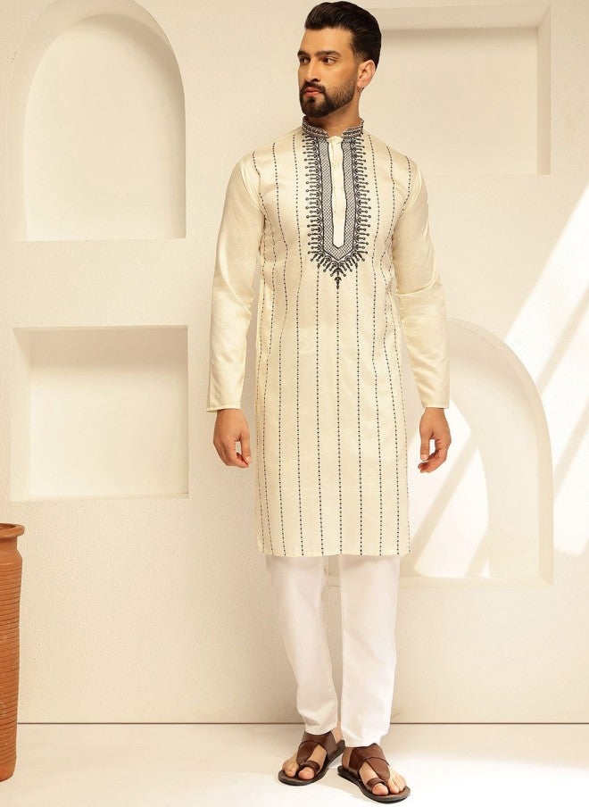 Sojanya Embroidered Cotton Silk Kurta with Pyjamas for Men - Image 1