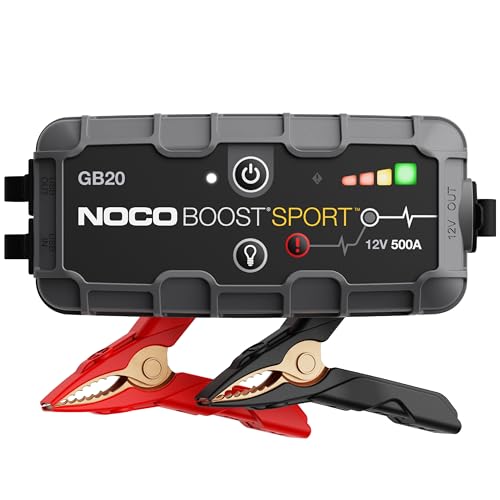 NOCO Boost Sport GB20 500 أمبير 12 فولت جهاز بدء تشغيل بطارية ليثيوم فائق الأمان، حزمة تعزيز بطارية السيارة، شاحن بنك طاقة محمول، وكابلات قفز لمحركات البنزين حتى 4 لترات، 400 أمبير، أسود - Image 1